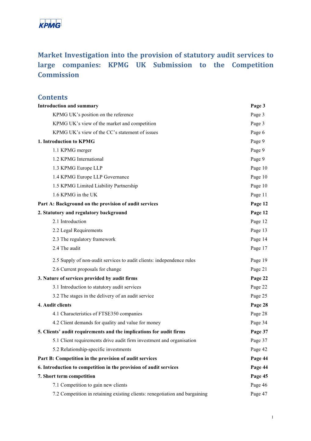 KPMG UK Submission to the Competition Commission