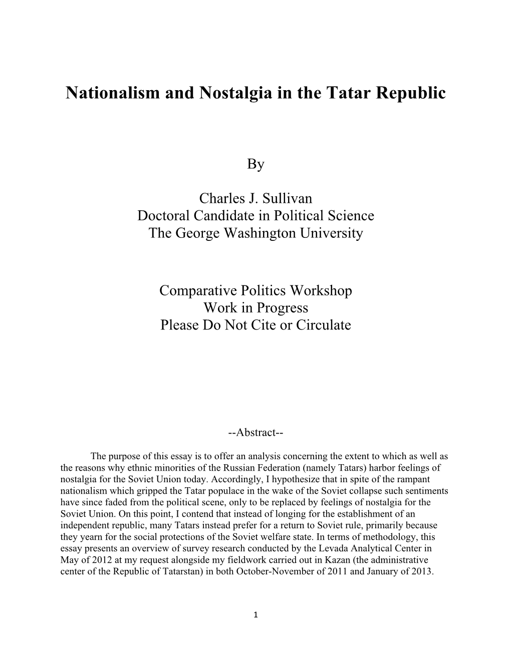 Nationalism and Nostalgia in the Tatar Republic