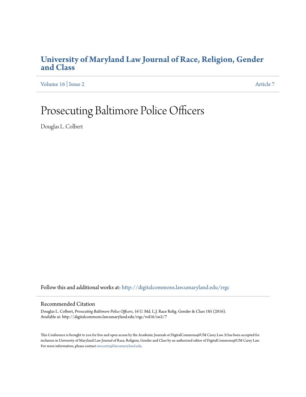 Prosecuting Baltimore Police Officers Douglas L