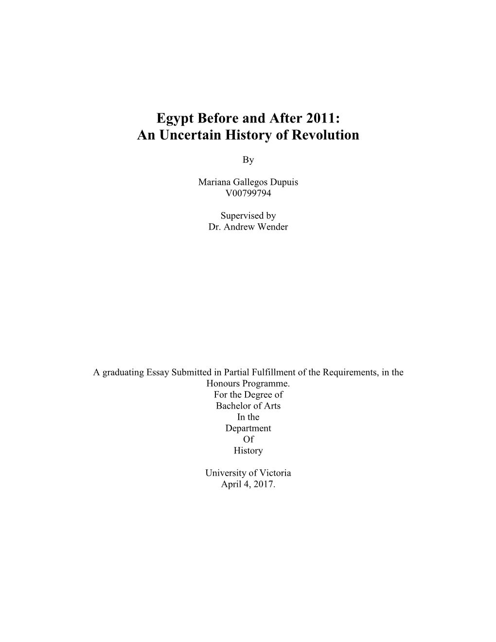 Egypt Before and After 2011: an Uncertain History of Revolution