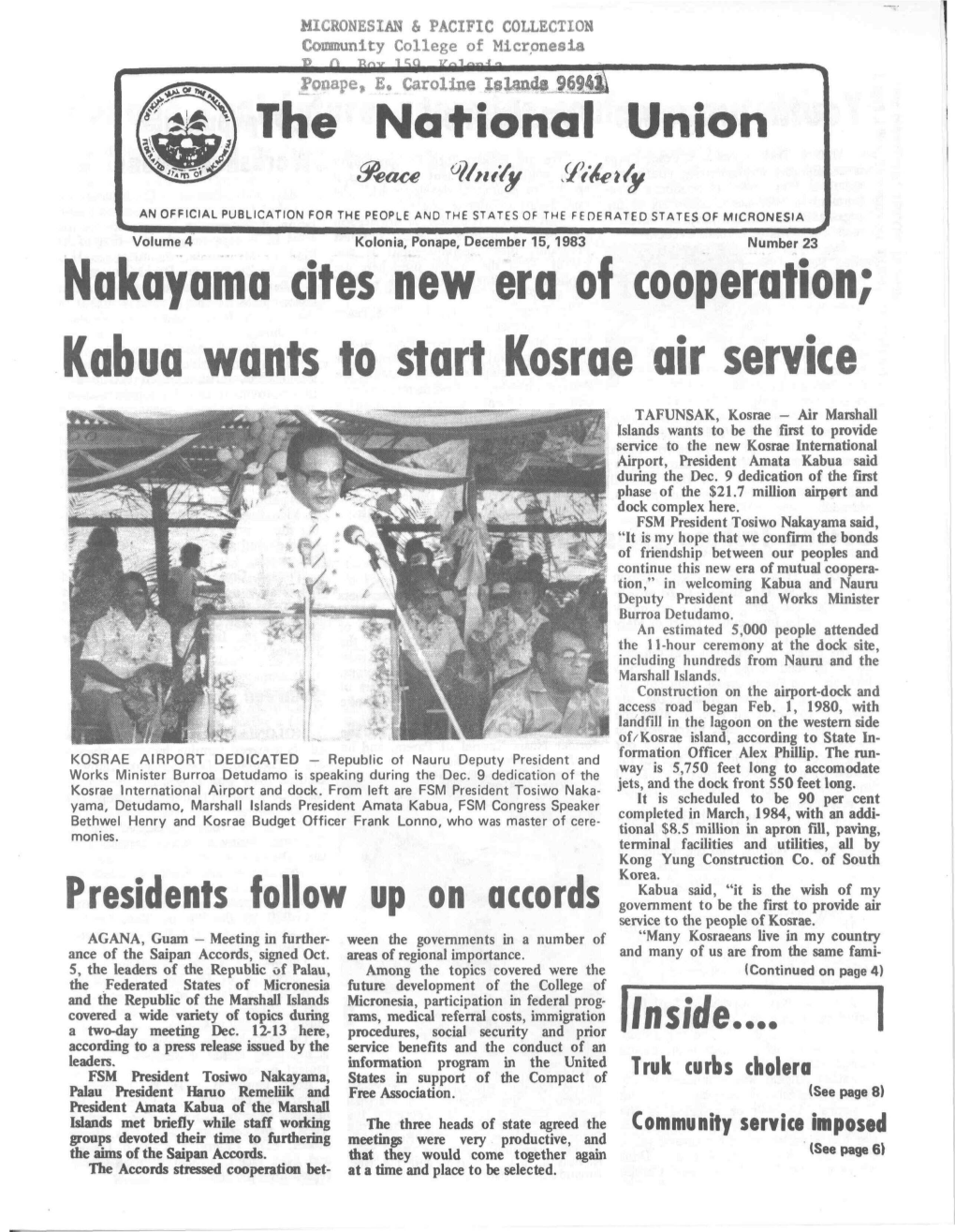 Kabua Wants to Start Kosrae Air Service