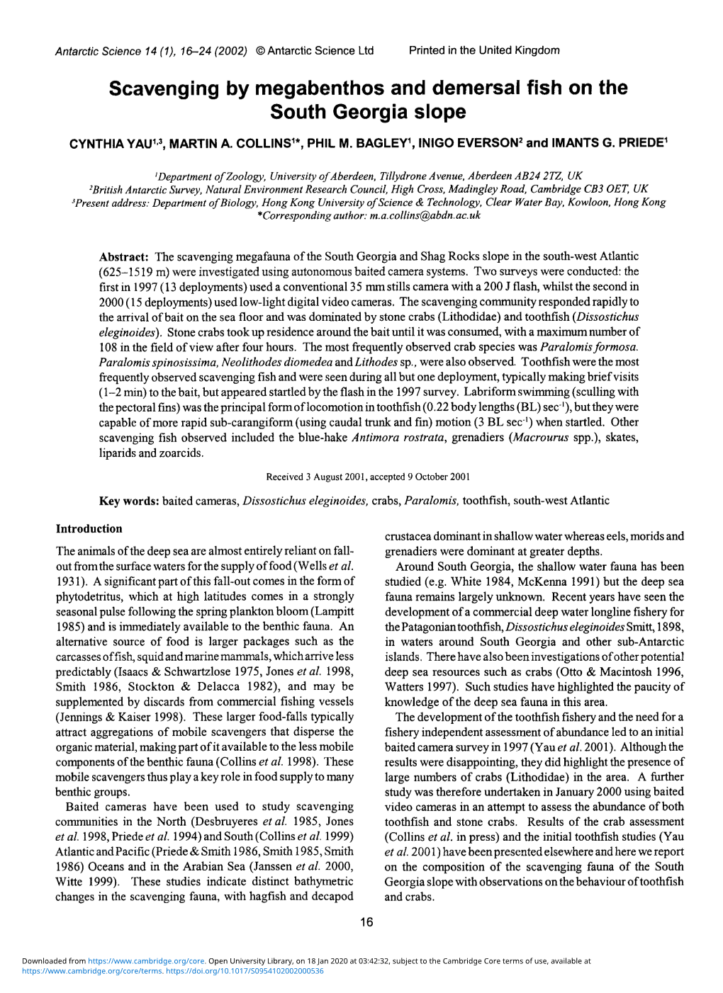 Scavenging by Megabenthos and Demersal Fish on the South Georgia Slope