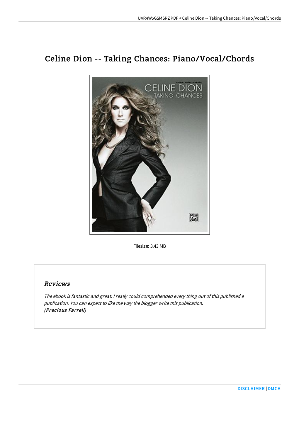Find Ebook \\ Celine Dion -- Taking Chances: Piano/Vocal/Chords