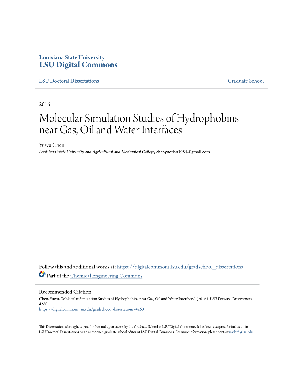 Molecular Simulation Studies of Hydrophobins Near Gas, Oil And