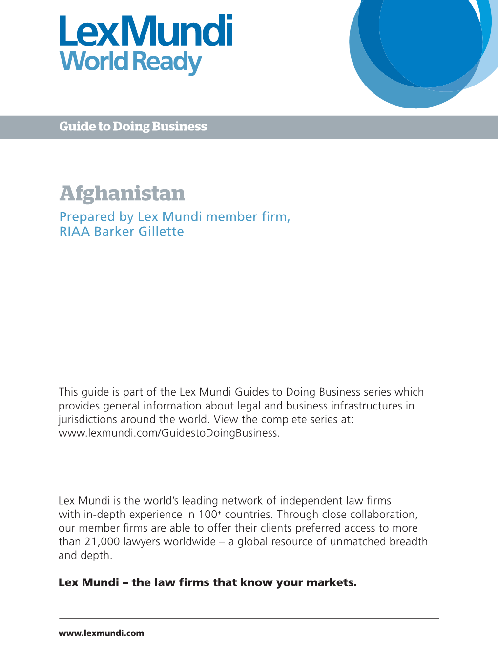 Afghanistan Prepared by Lex Mundi Member Firm, RIAA Barker Gillette