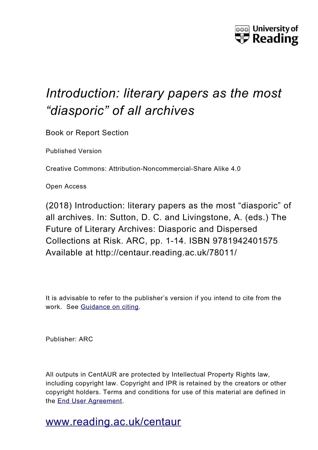 Introduction: Literary Papers As the Most “Diasporic” of All Archives