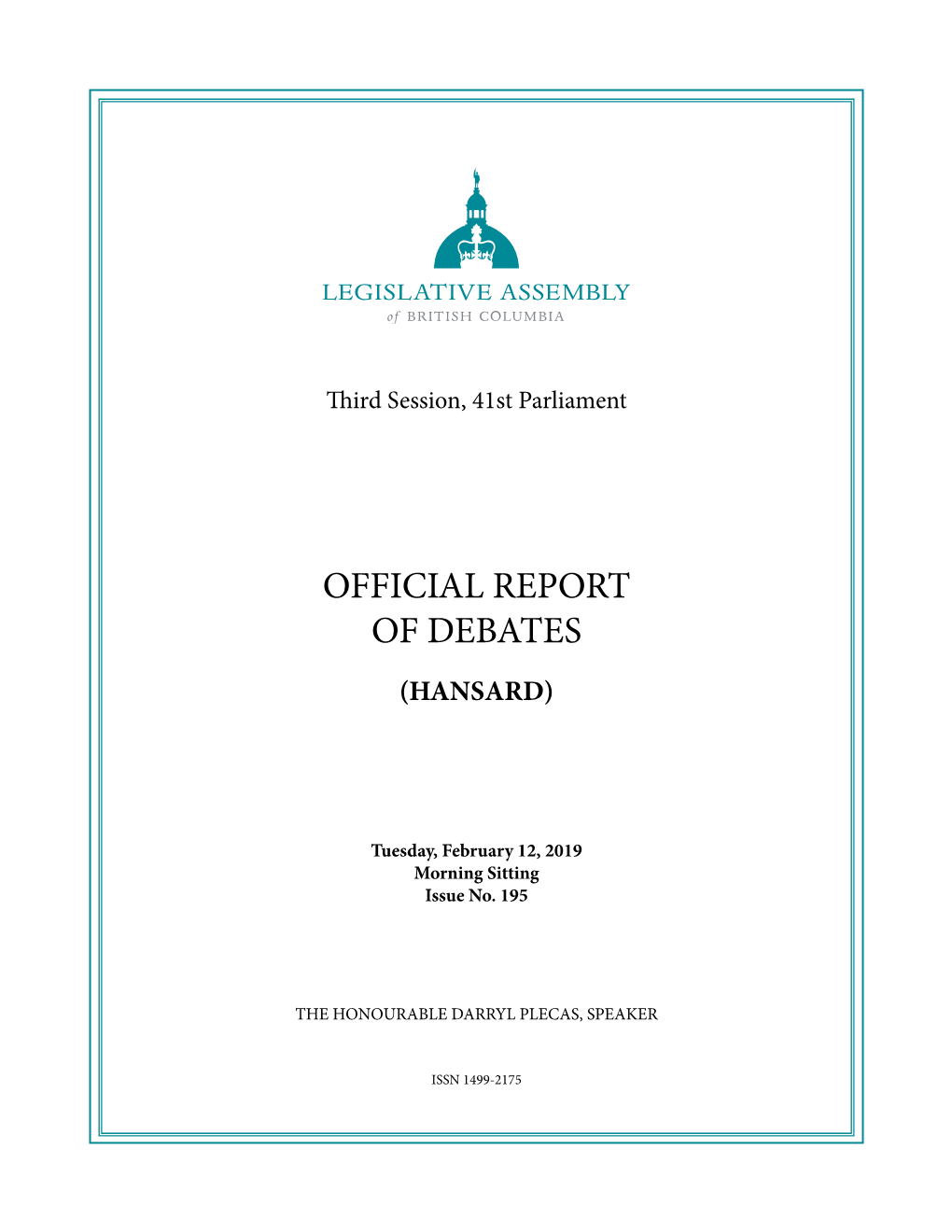 Official Report of Debates (Hansard)