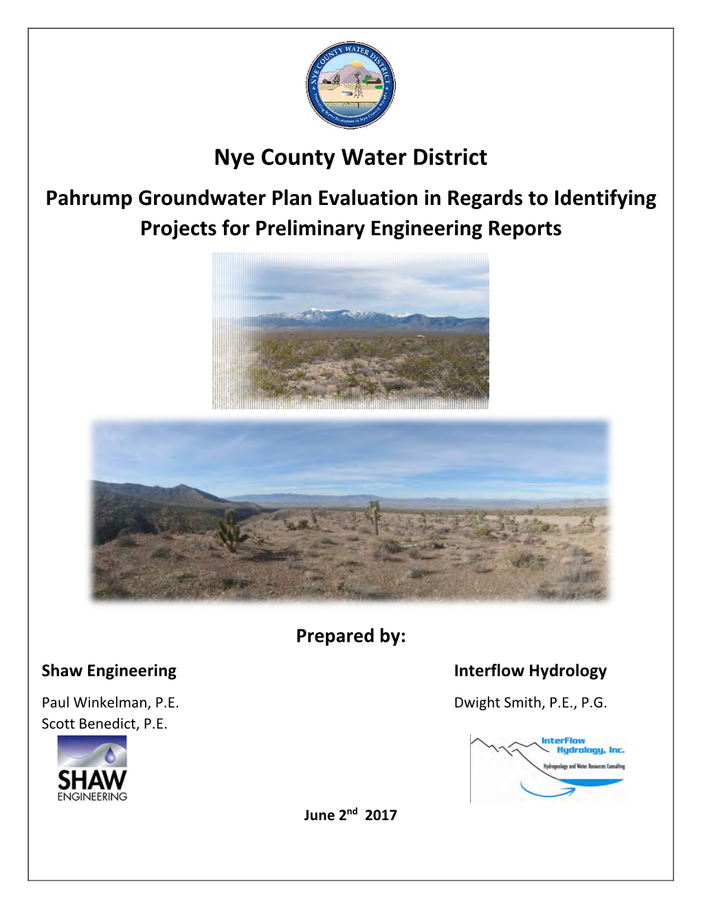 Pahrump Groundwater Plan Evaluation in Regards to Identifying Projects for Preliminary Engineering Reports