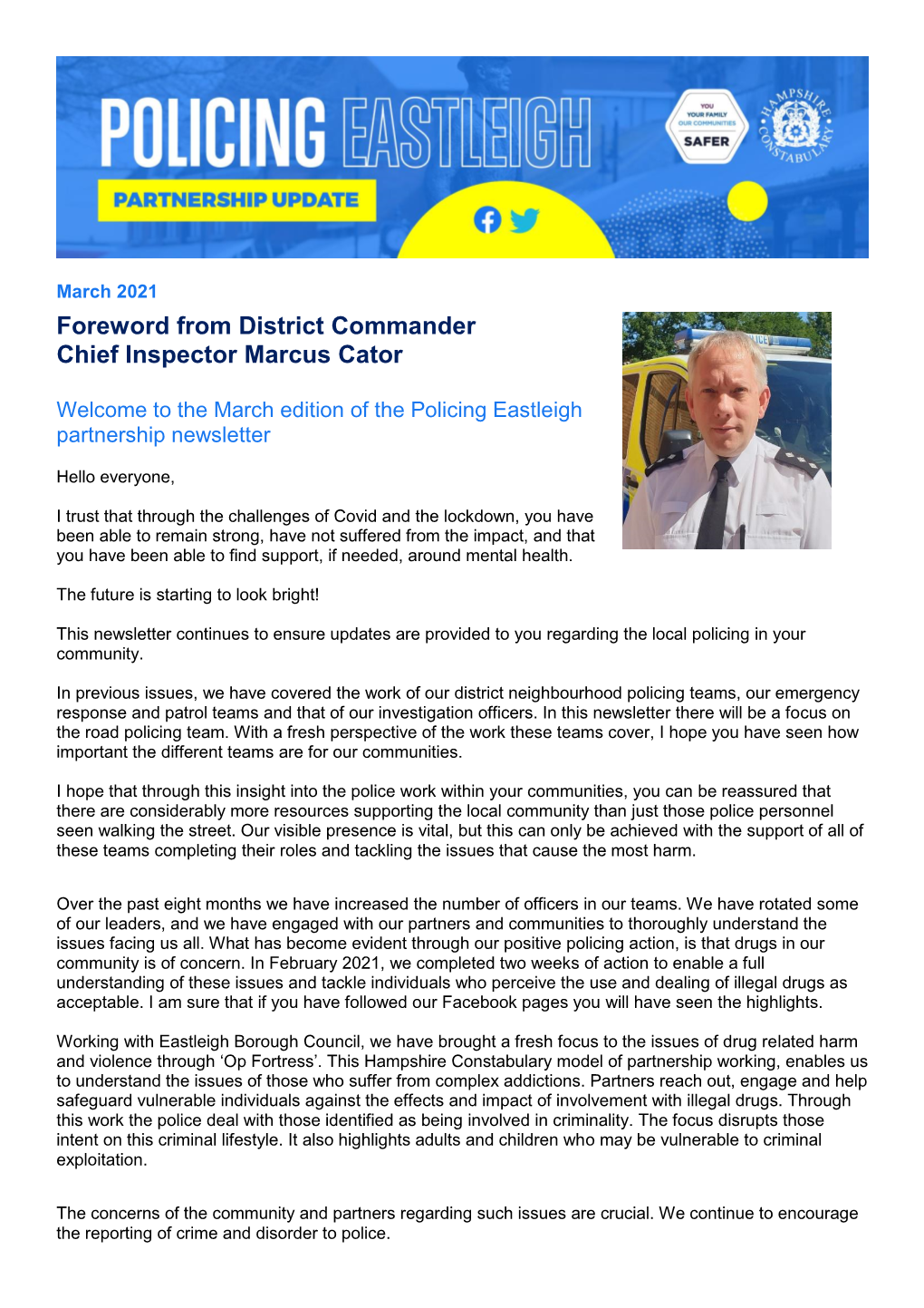 Foreword from District Commander Chief Inspector Marcus Cator
