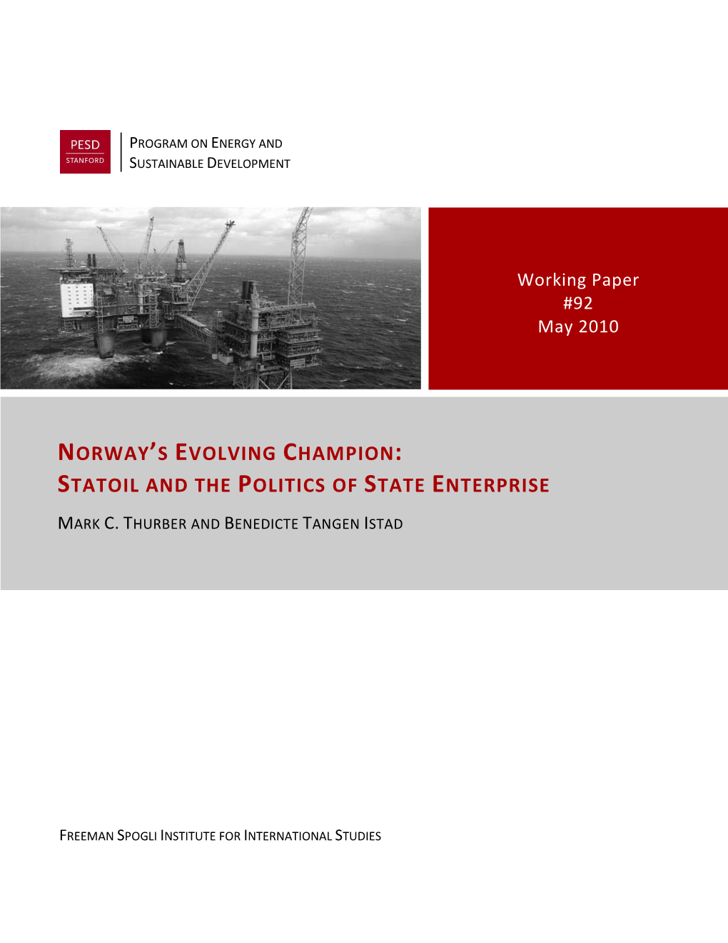 Norway's Evolving Champion: Statoil and the Politics of State Enterprise