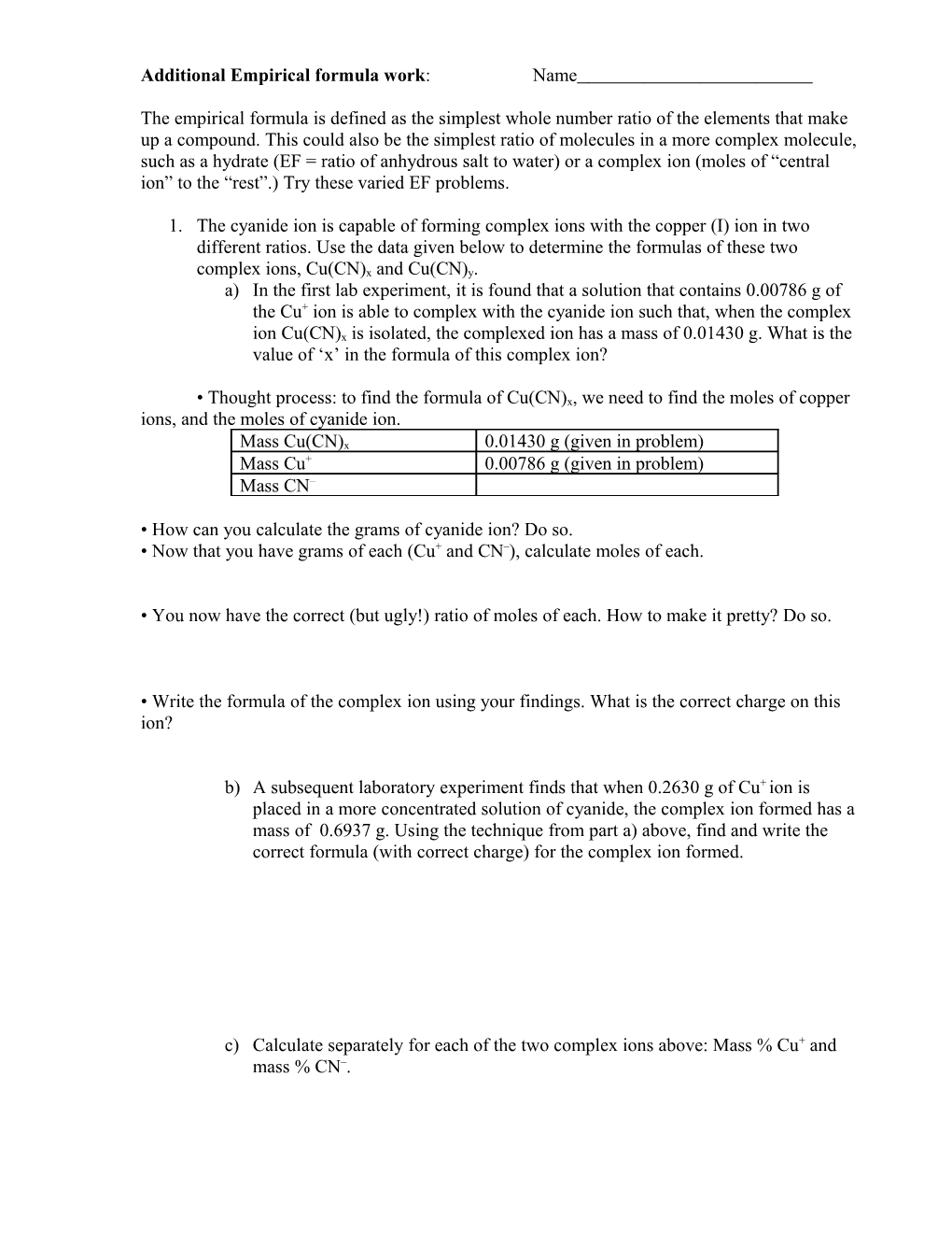 Additional Empirical Formula Work