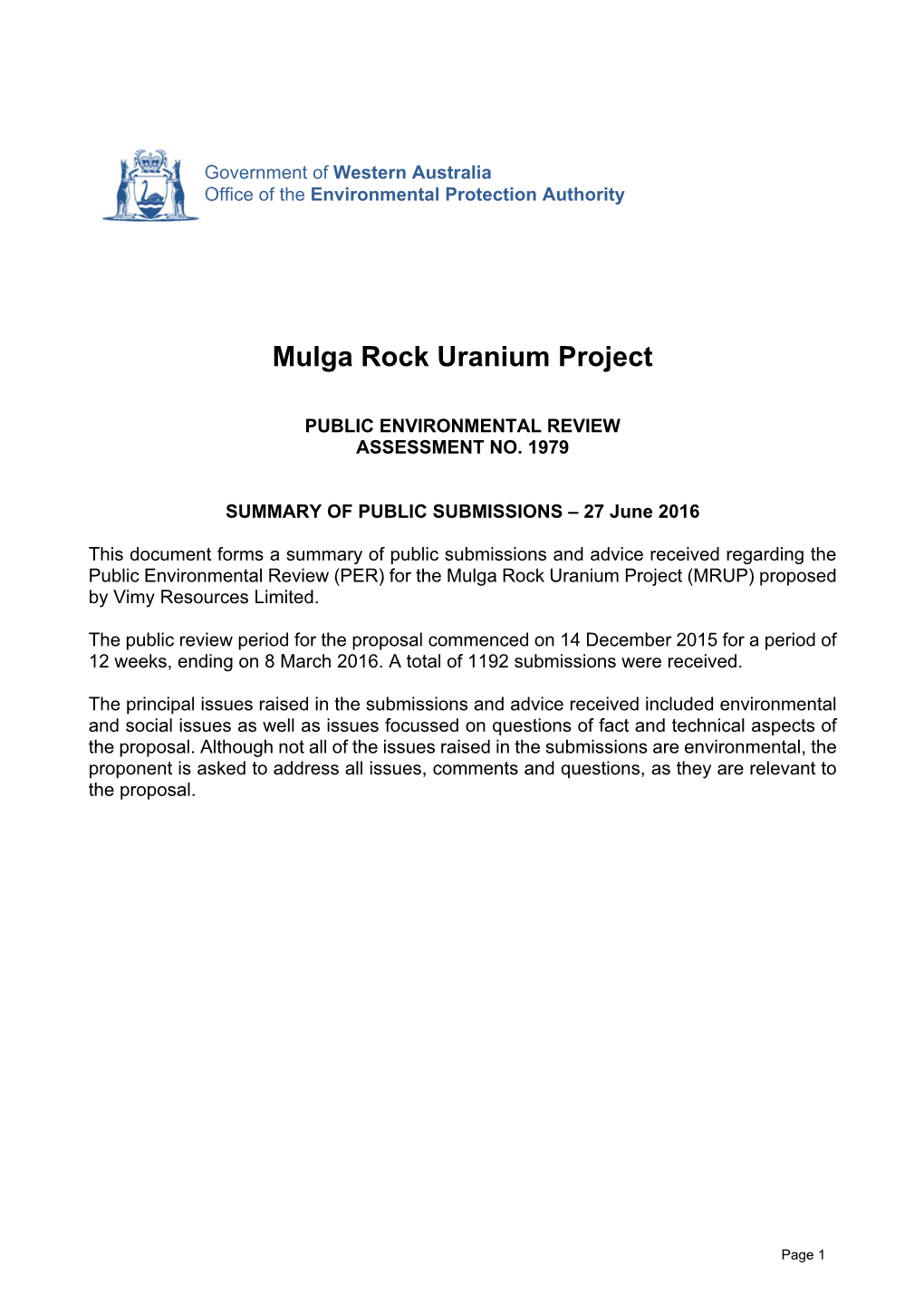 Mulga Rock Uranium Project