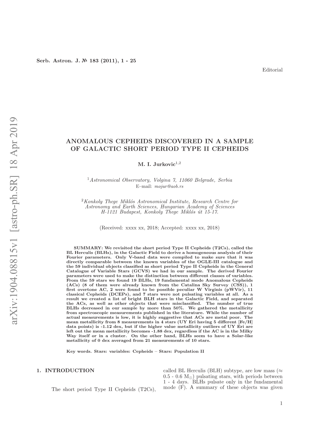 Anomalous Cepheids Discovered in a Sample of Galactic Short Period