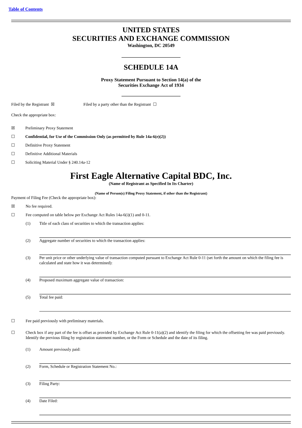 First Eagle Alternative Capital BDC, Inc. (Name of Registrant As Specified in Its Charter)