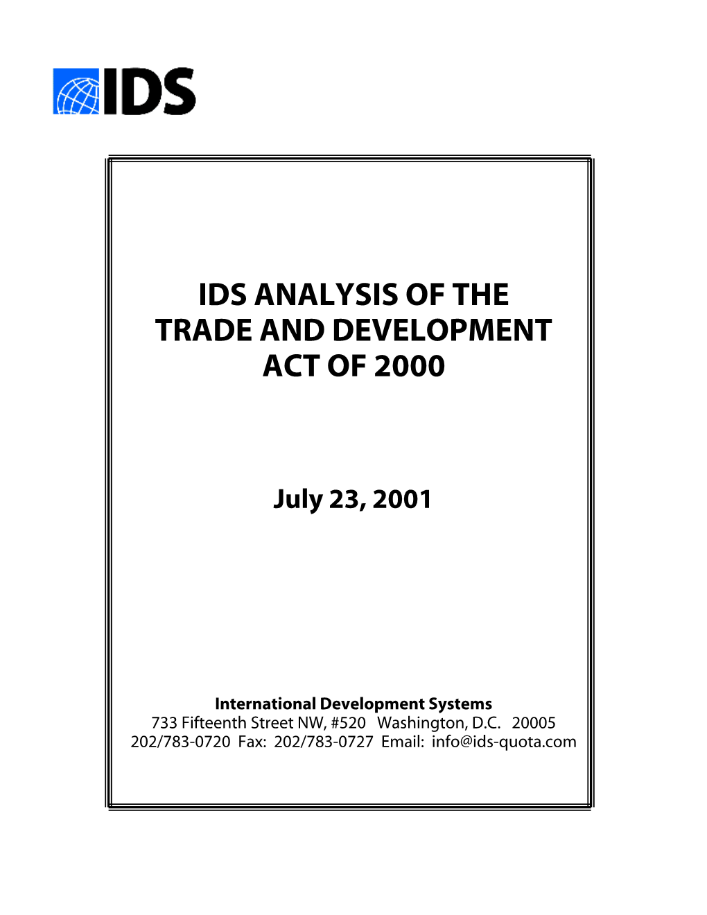 Ids Analysis of the Trade and Development Act of 2000