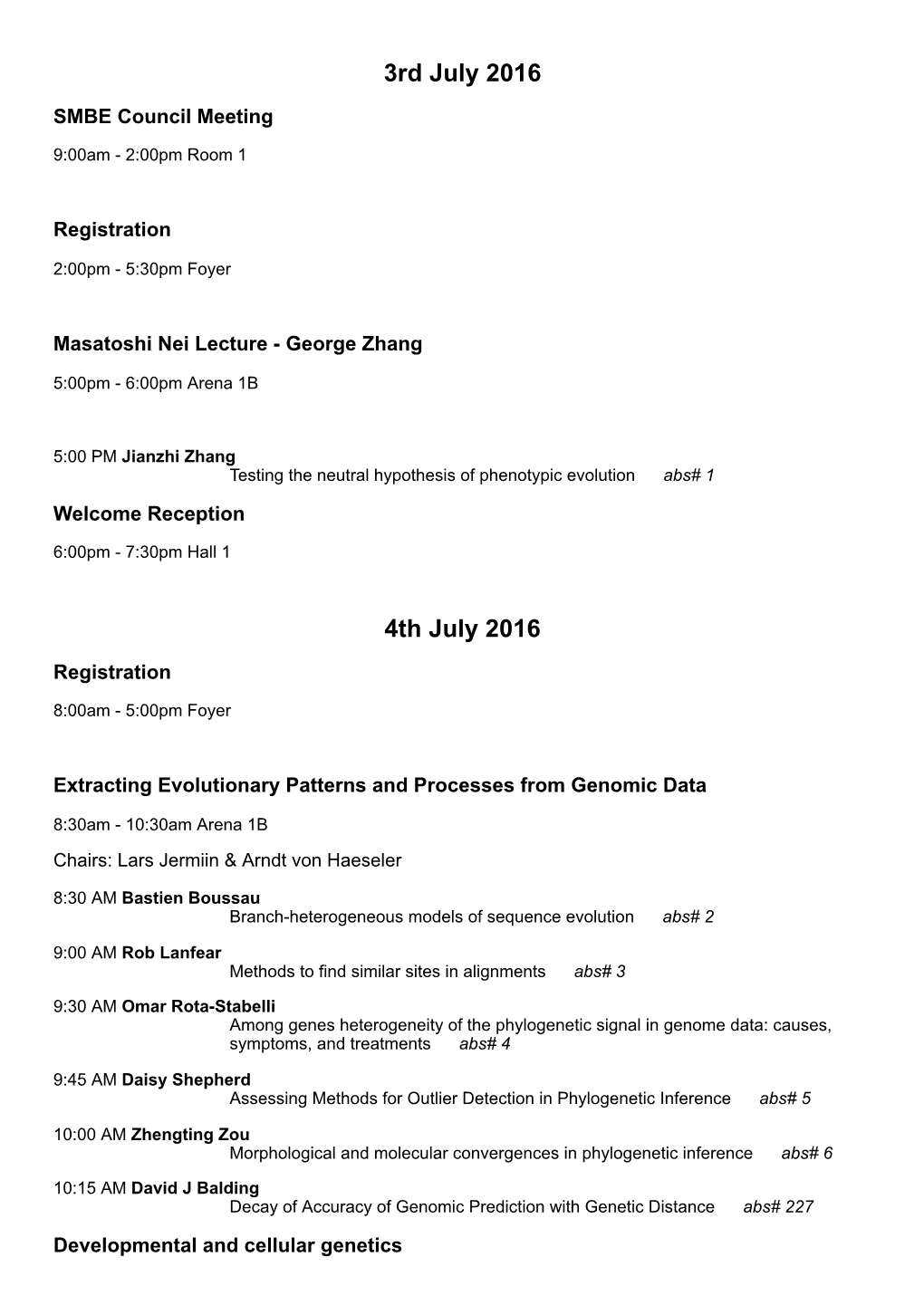 63Rd General Meeting Gold Coast – 2016 SMBE Program