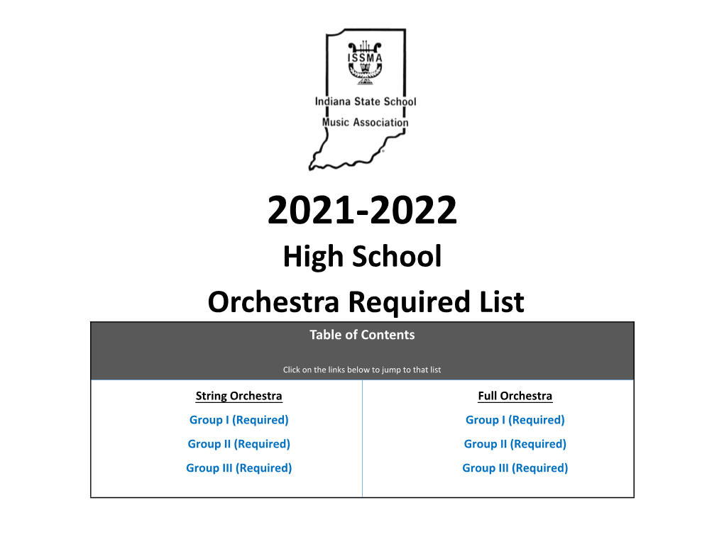 High School Orchestra Required List Table of Contents
