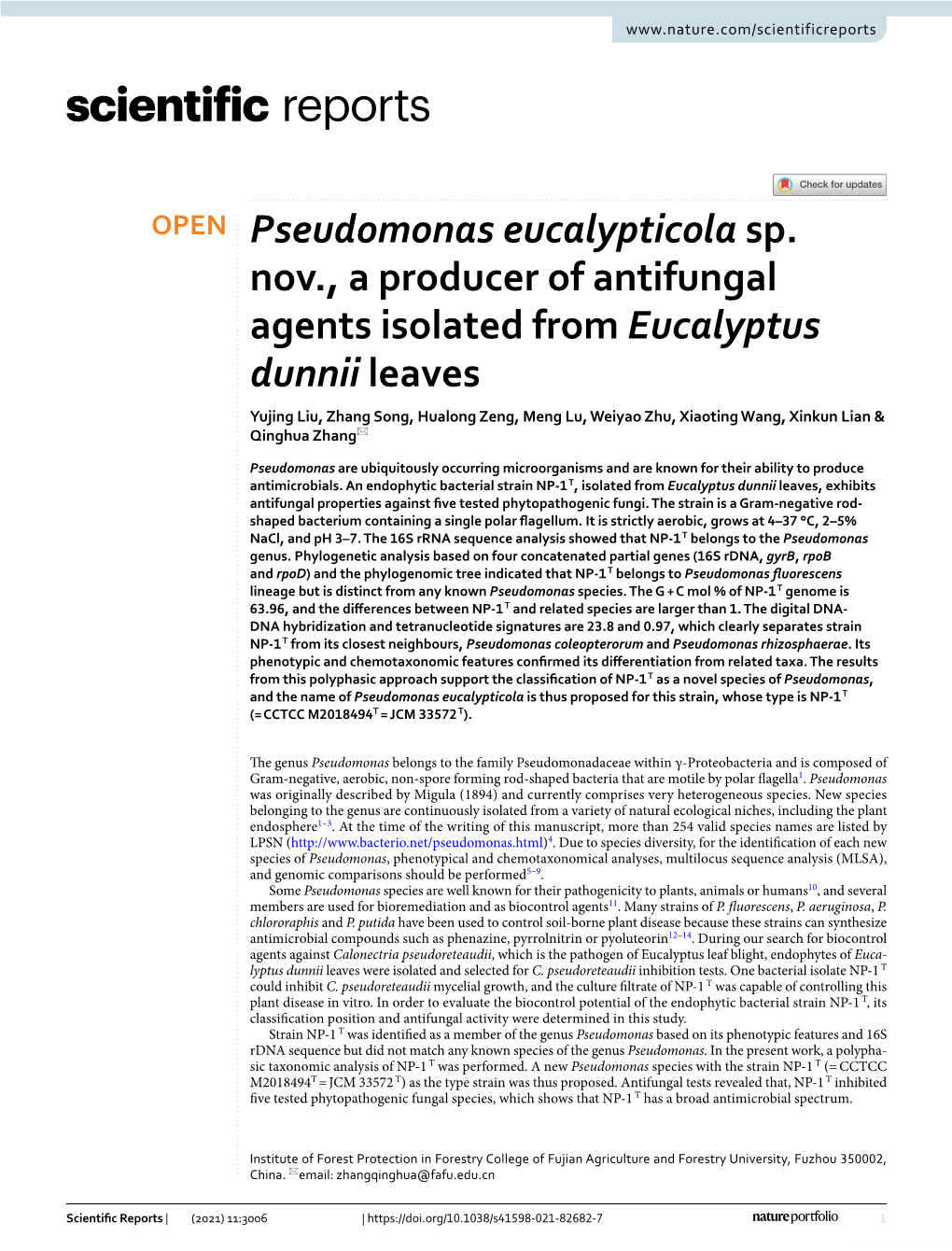 Pseudomonas Eucalypticola Sp. Nov., a Producer of Antifungal Agents Isolated from Eucalyptus Dunnii Leaves