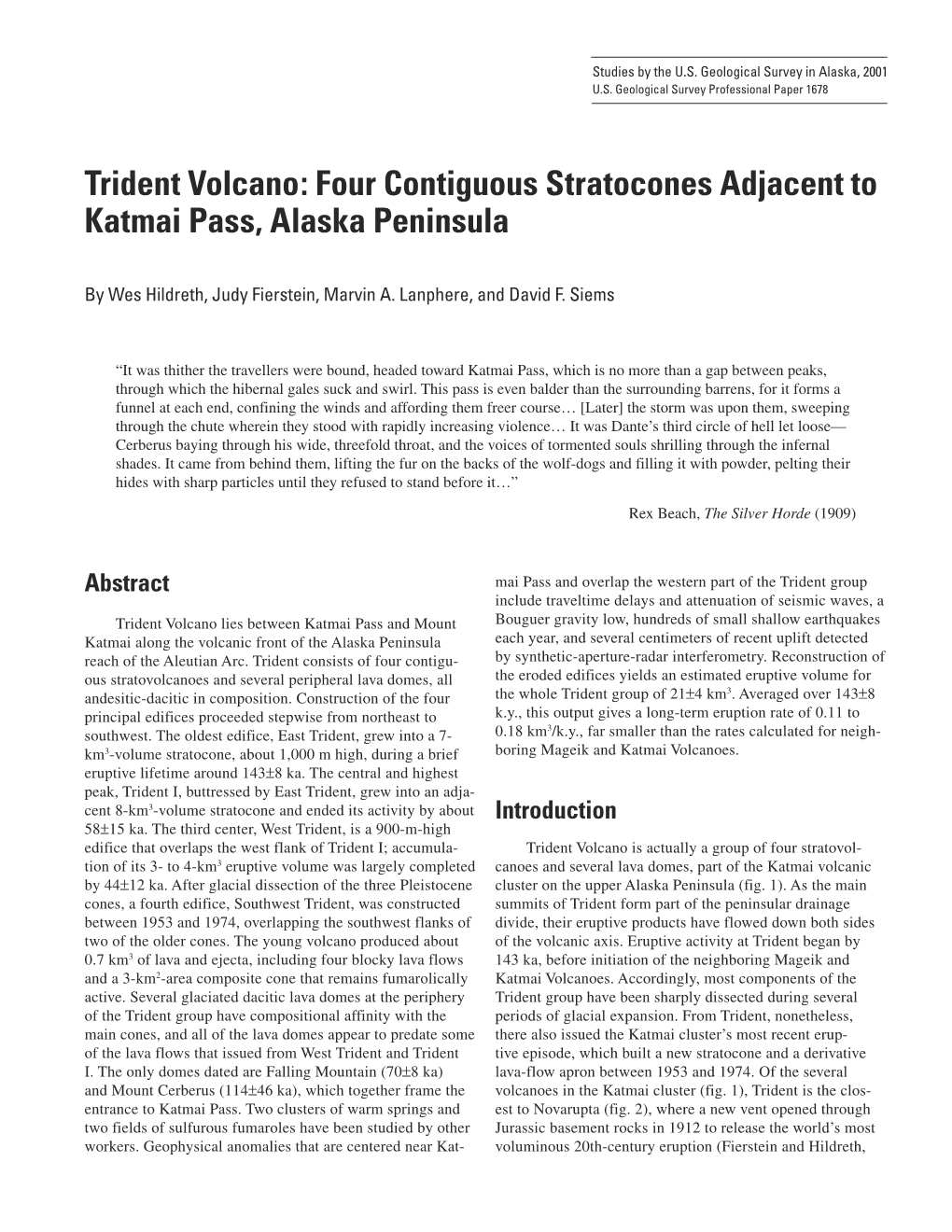 Trident Volcano: Four Contiguous Stratocones Adjacent to Katmai Pass, Alaska Peninsula