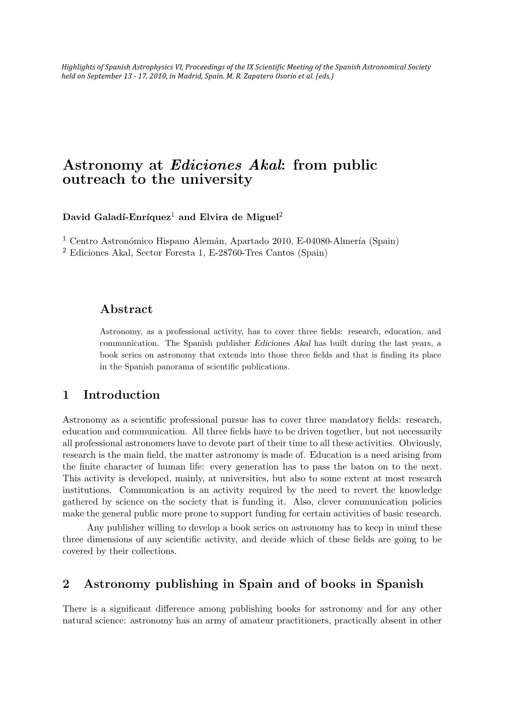 Astronomy at Ediciones Akal: from Public Outreach to the University
