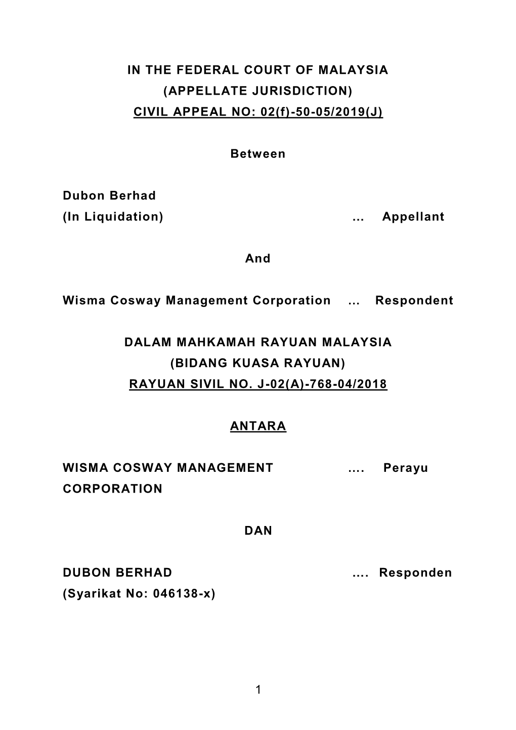 Dubon Berhad (In Liquidation) V Wisma Cosway Management Corporation