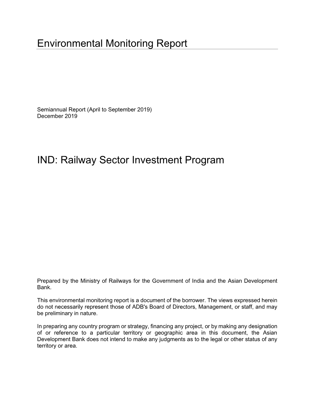 Environmental Monitoring Report IND: Railway Sector Investment