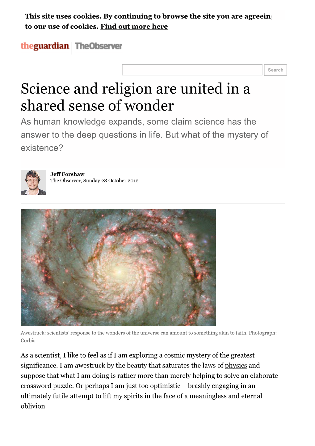 Science and Religion Are United in a Shared Sense of Wonder As Human Knowledge Expands, Some Claim Science Has the Answer to the Deep Questions in Life