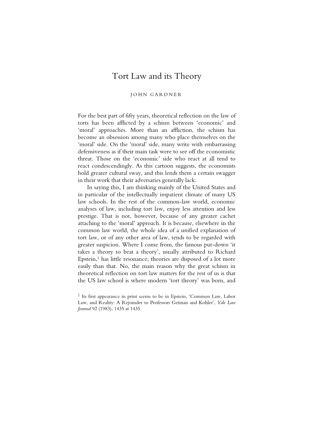 Tort Law and Its Theory