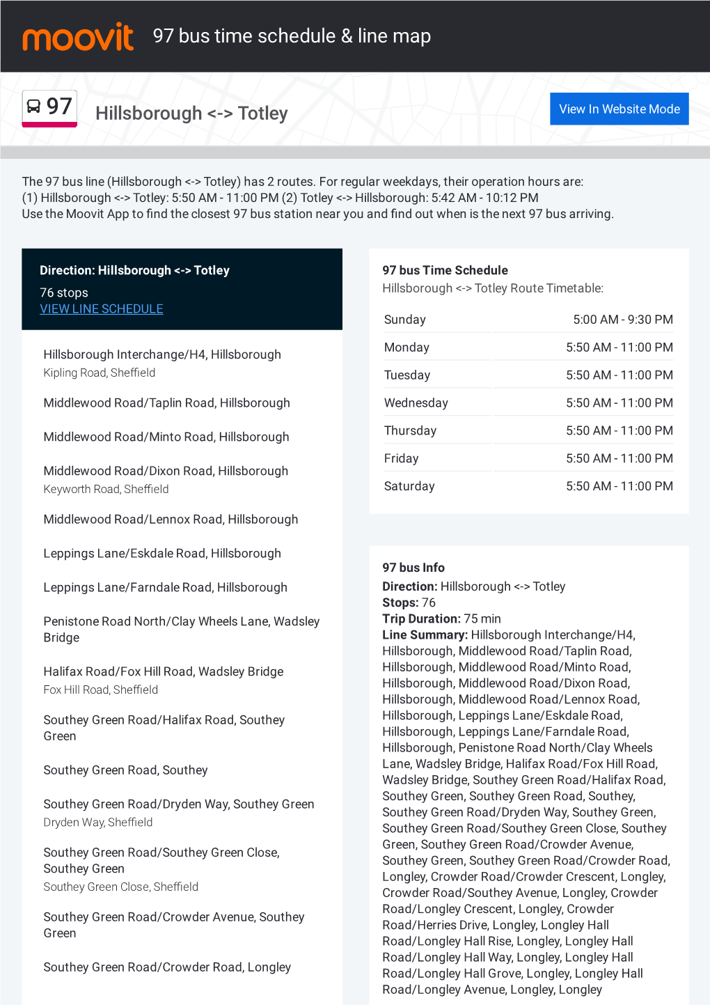 97 Bus Time Schedule & Line Route