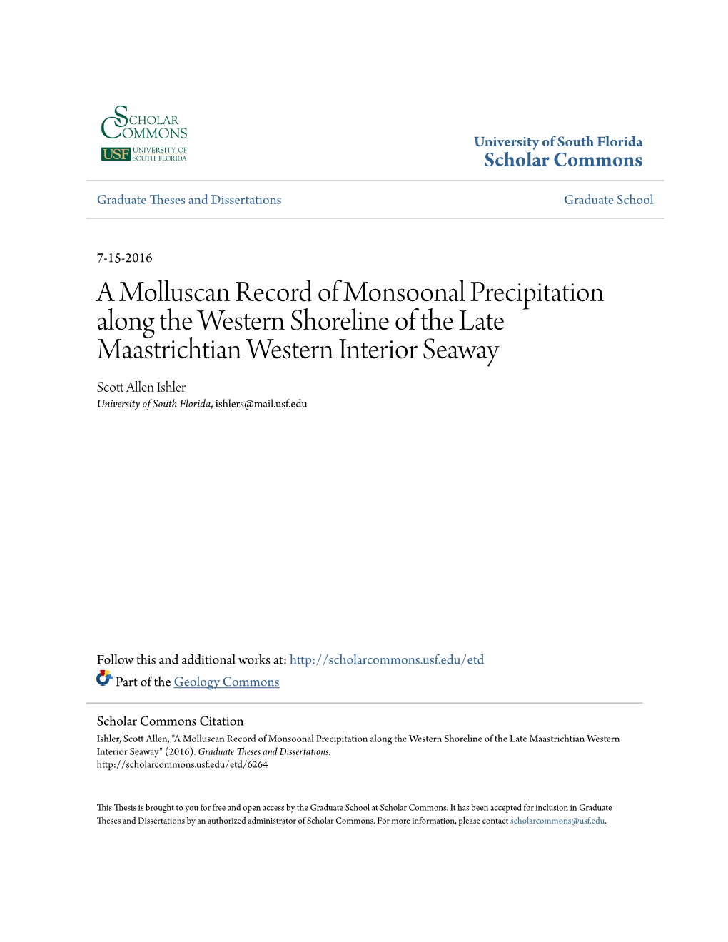 A Molluscan Record of Monsoonal Precipitation Along the Western