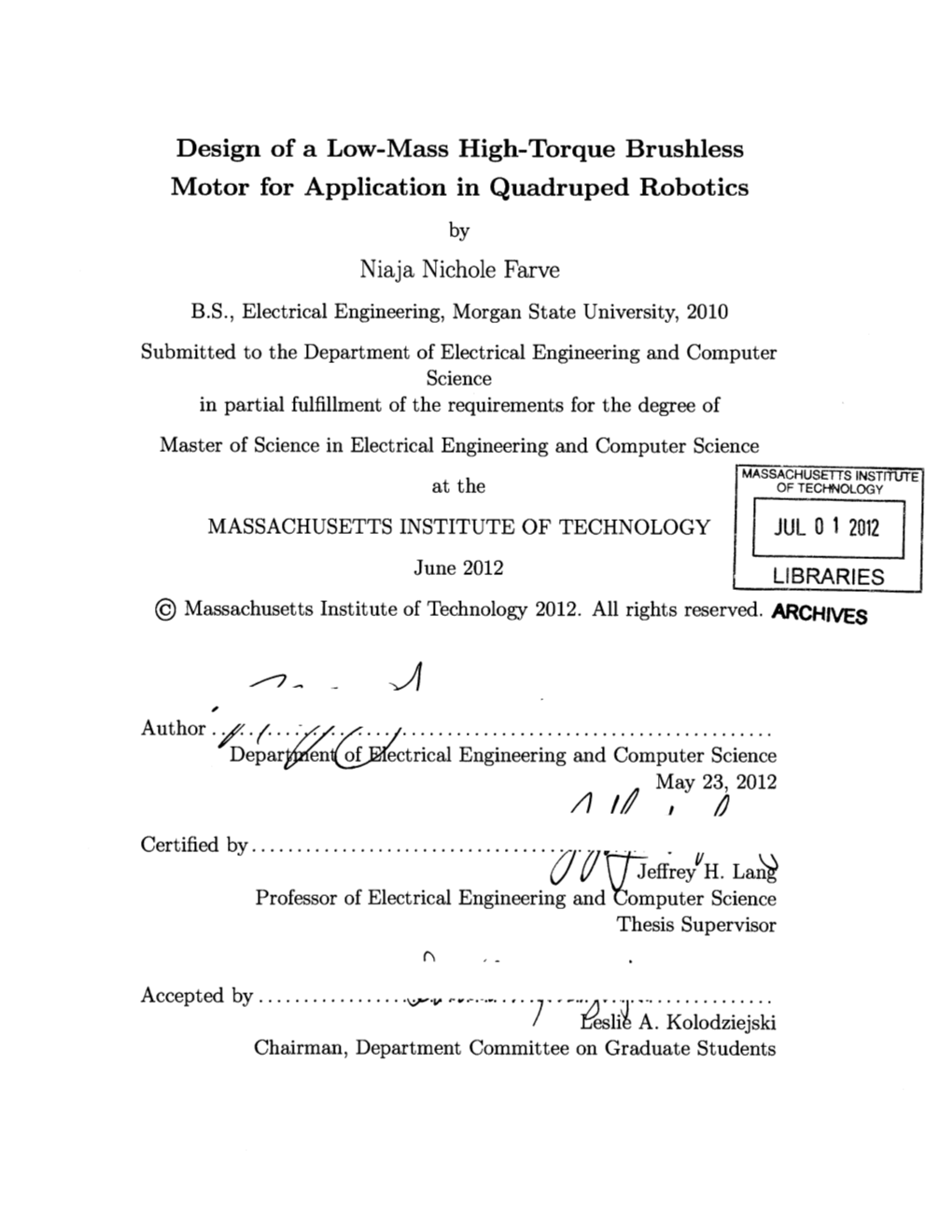 Design of a Low-Mass High-Torque Brushless Motor for Application in Quadruped Robotics