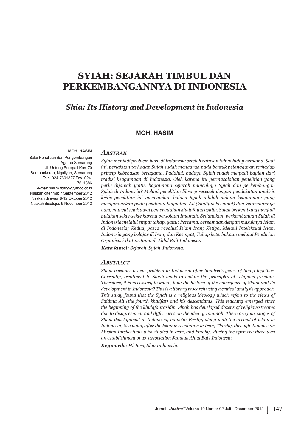 Syiah: Sejarah Timbul Dan Perkembangannya Di Indonesia