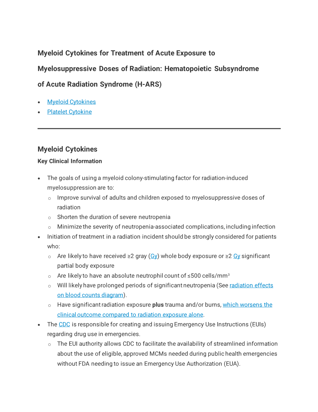 Myeloid Cytokines for Treatment of Acute Exposure To
