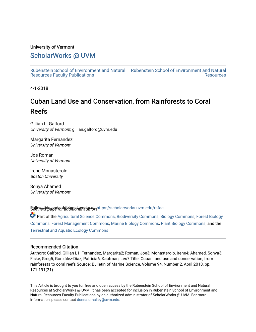 Cuban Land Use and Conservation, from Rainforests to Coral Reefs