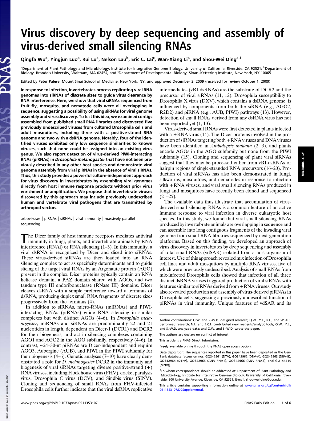 Virus Discovery by Deep Sequencing and Assembly of Virus-Derived Small Silencing Rnas