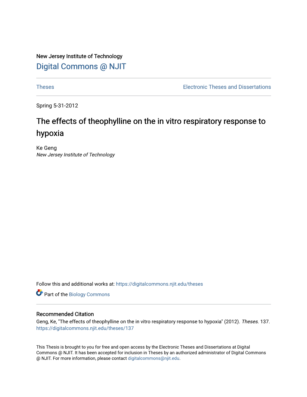 The Effects of Theophylline on the in Vitro Respiratory Response to Hypoxia