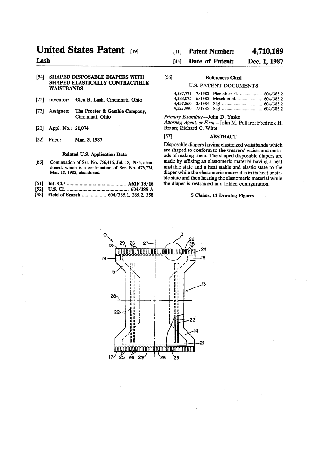 United States Patent (19) 11 Patent Number: 4,710,189 Lash 45 Date of Patent: Dec