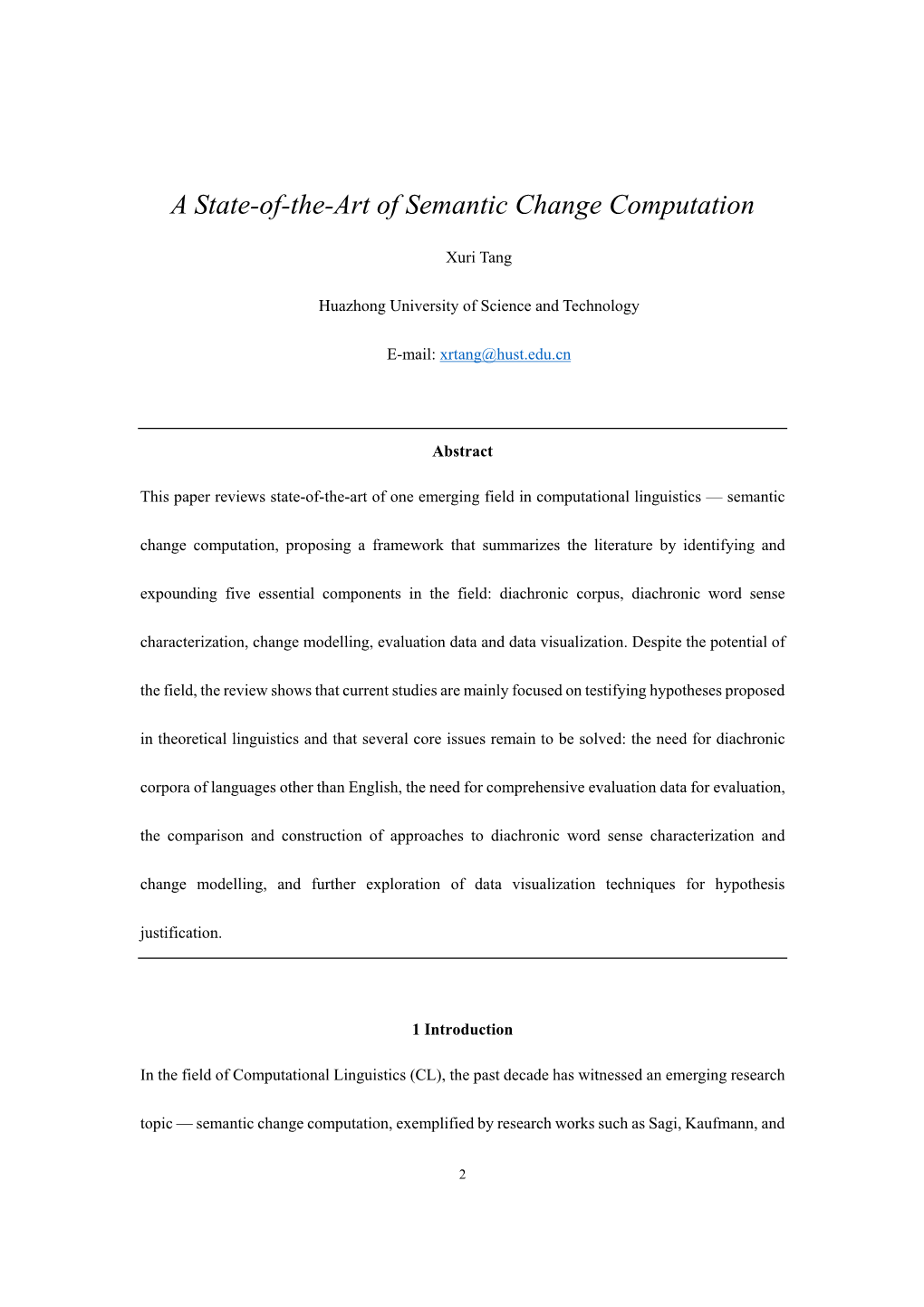 A State-Of-The-Art of Semantic Change Computation