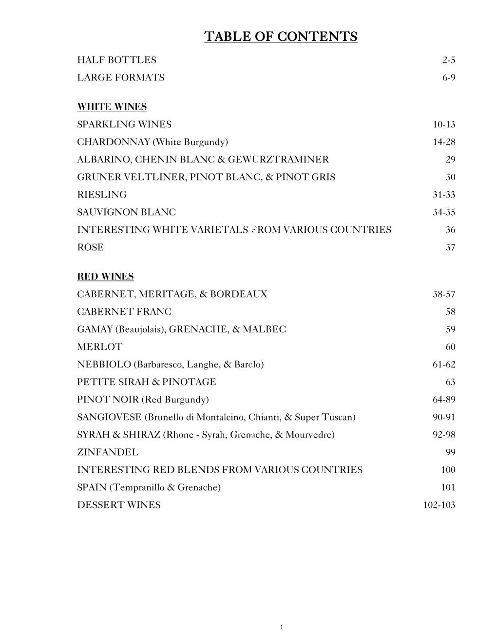 Table of Contents