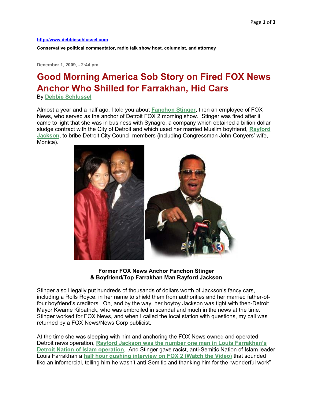Good Morning America Sob Story on Fired FOX News Anchor Who Shilled for Farrakhan, Hid Cars by Debbie Schlussel