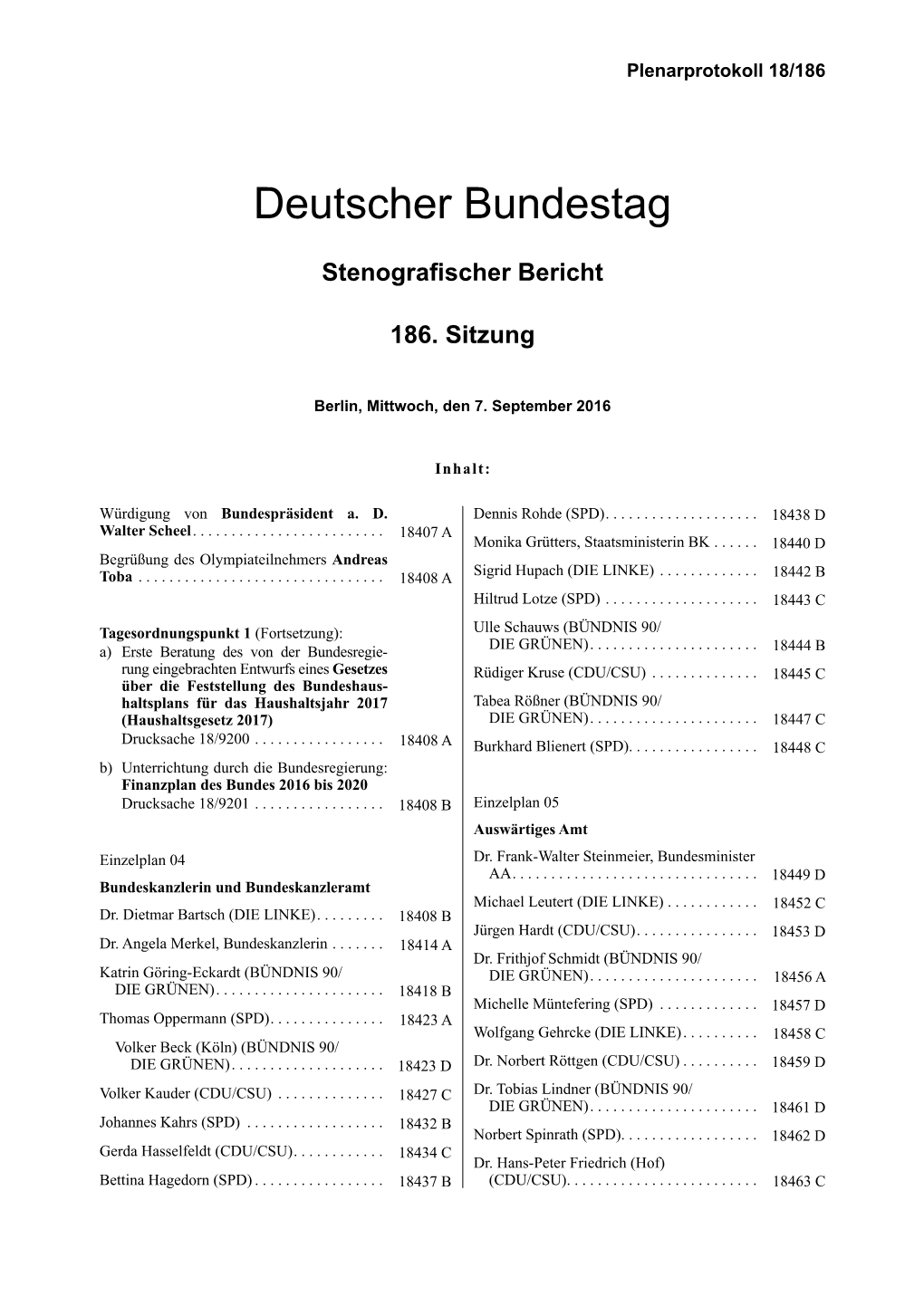 Stenografischer Bericht 186. Sitzung