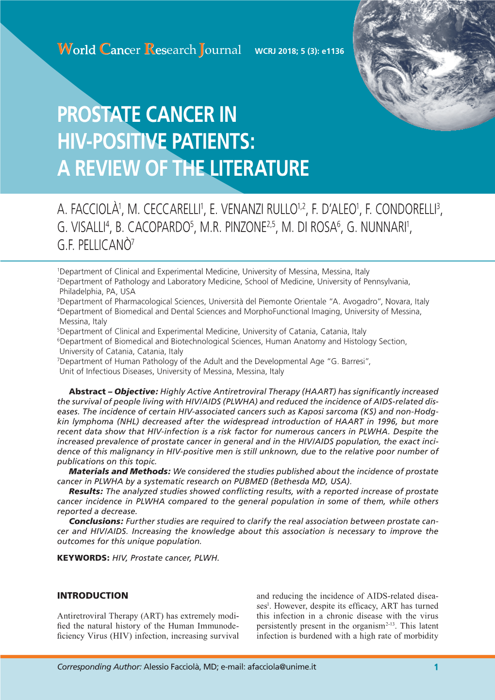 Prostate Cancer in Hiv-Positive Patients: a Review of the Literature