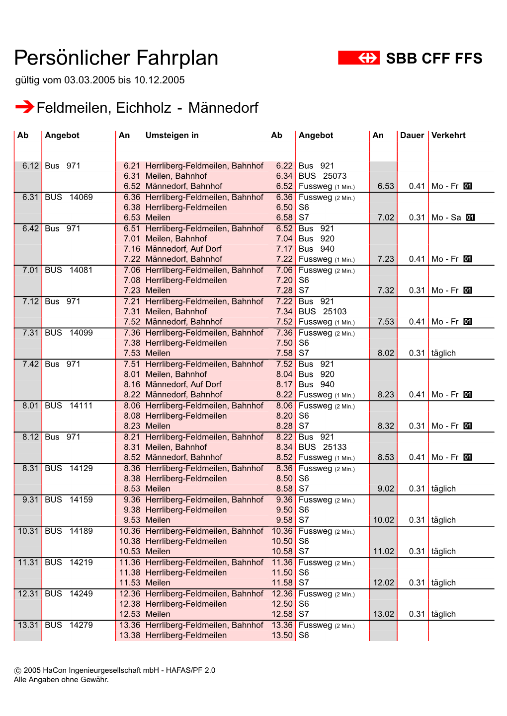 Pers¨Onlicher Fahrplan