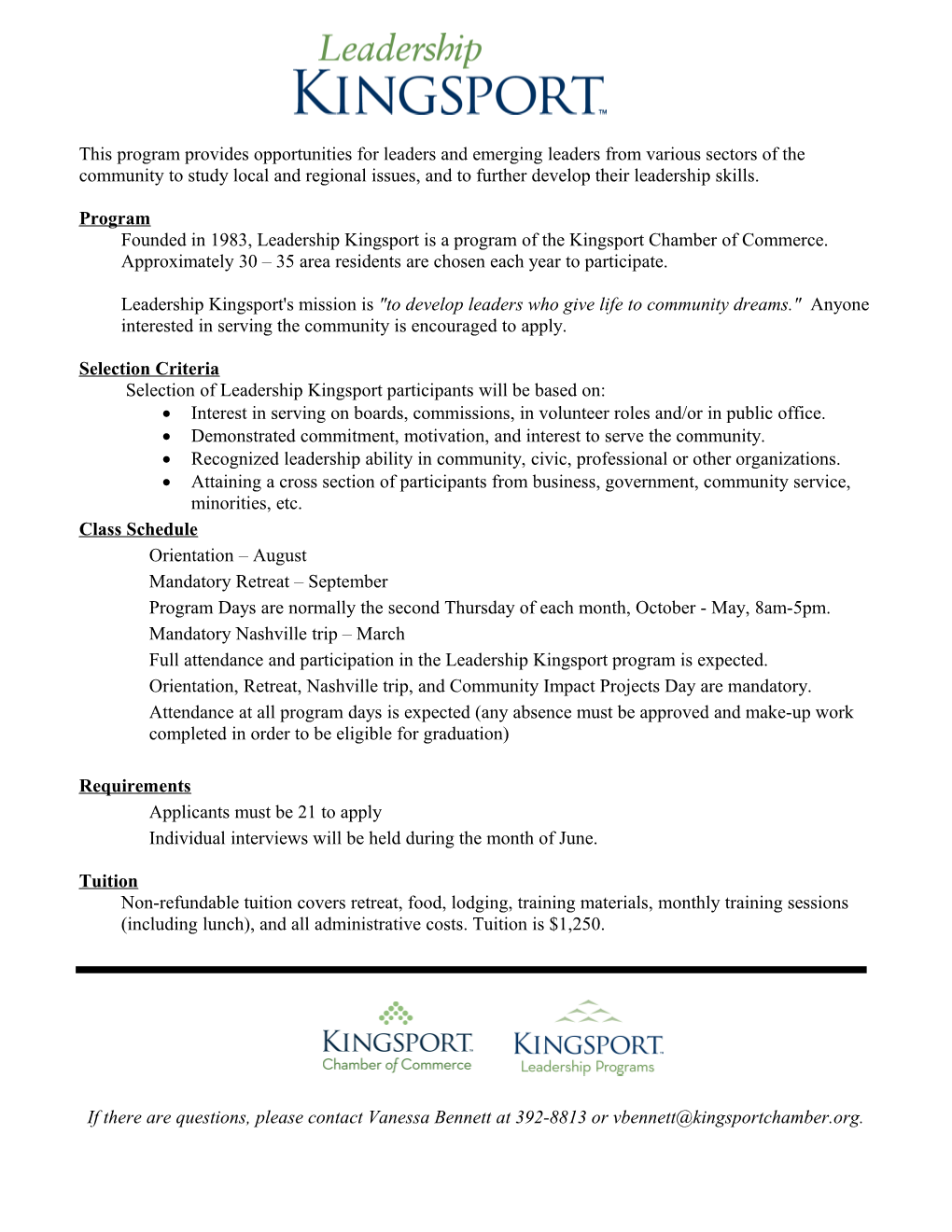 Leadership Kingsport Application