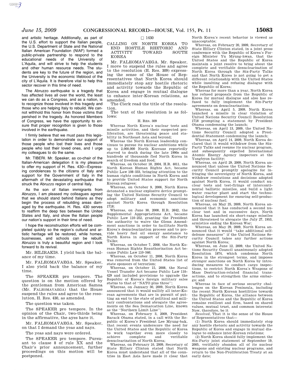 CONGRESSIONAL RECORD—HOUSE, Vol. 155, Pt. 11 June 15