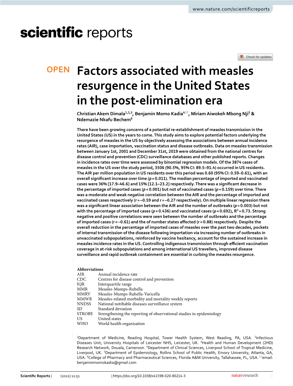 Factors Associated with Measles Resurgence in the United States In