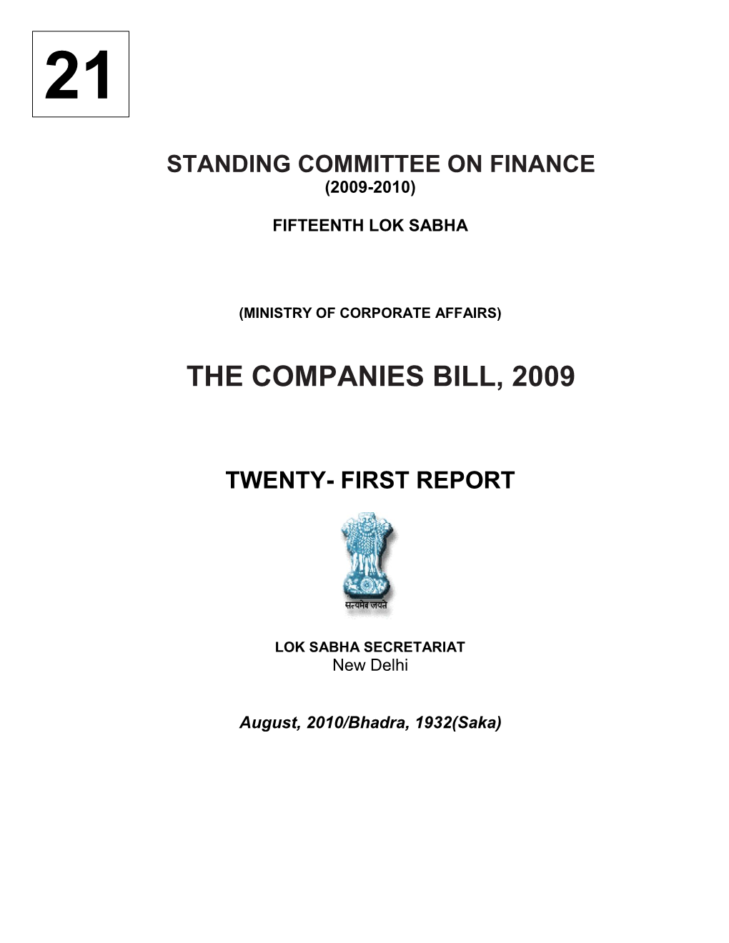 The Standing Committee on the Companies Bill, 2009