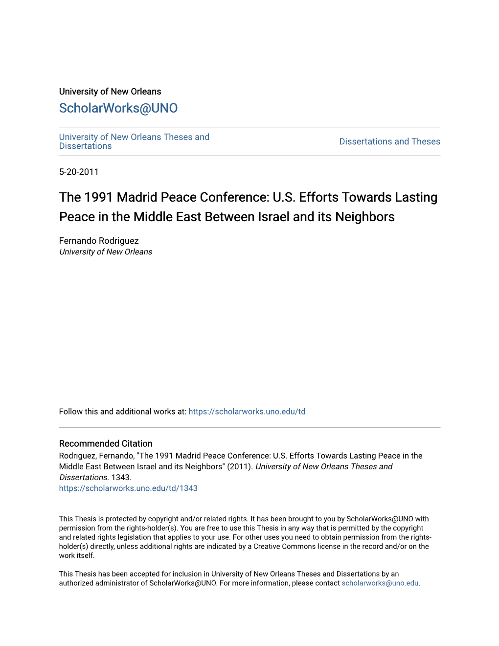 The 1991 Madrid Peace Conference: U.S