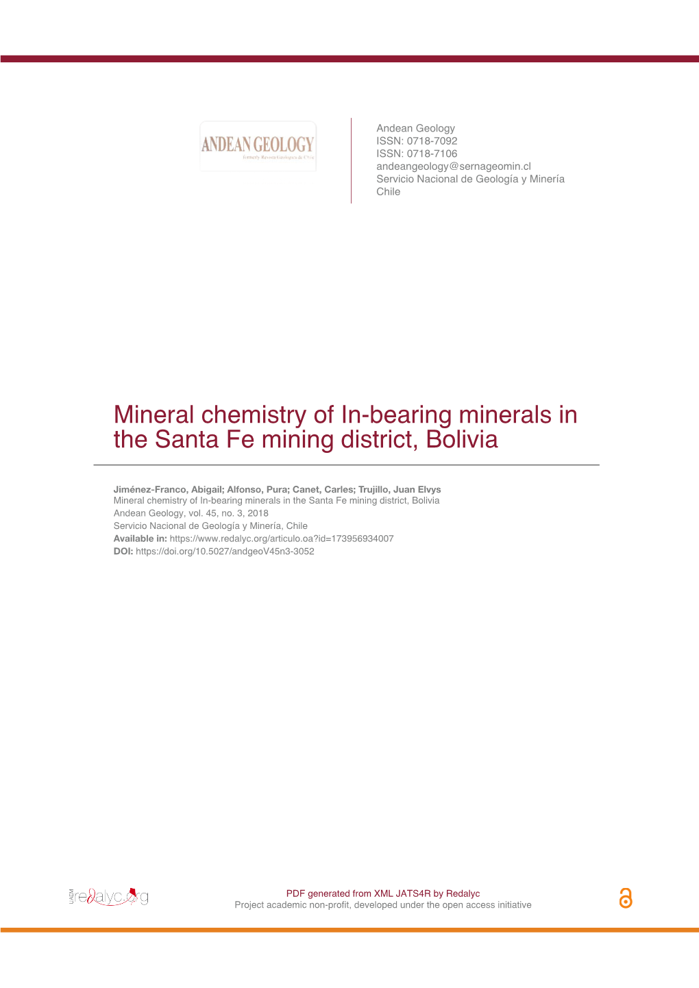 Mineral Chemistry of In-Bearing Minerals in the Santa Fe Mining District, Bolivia