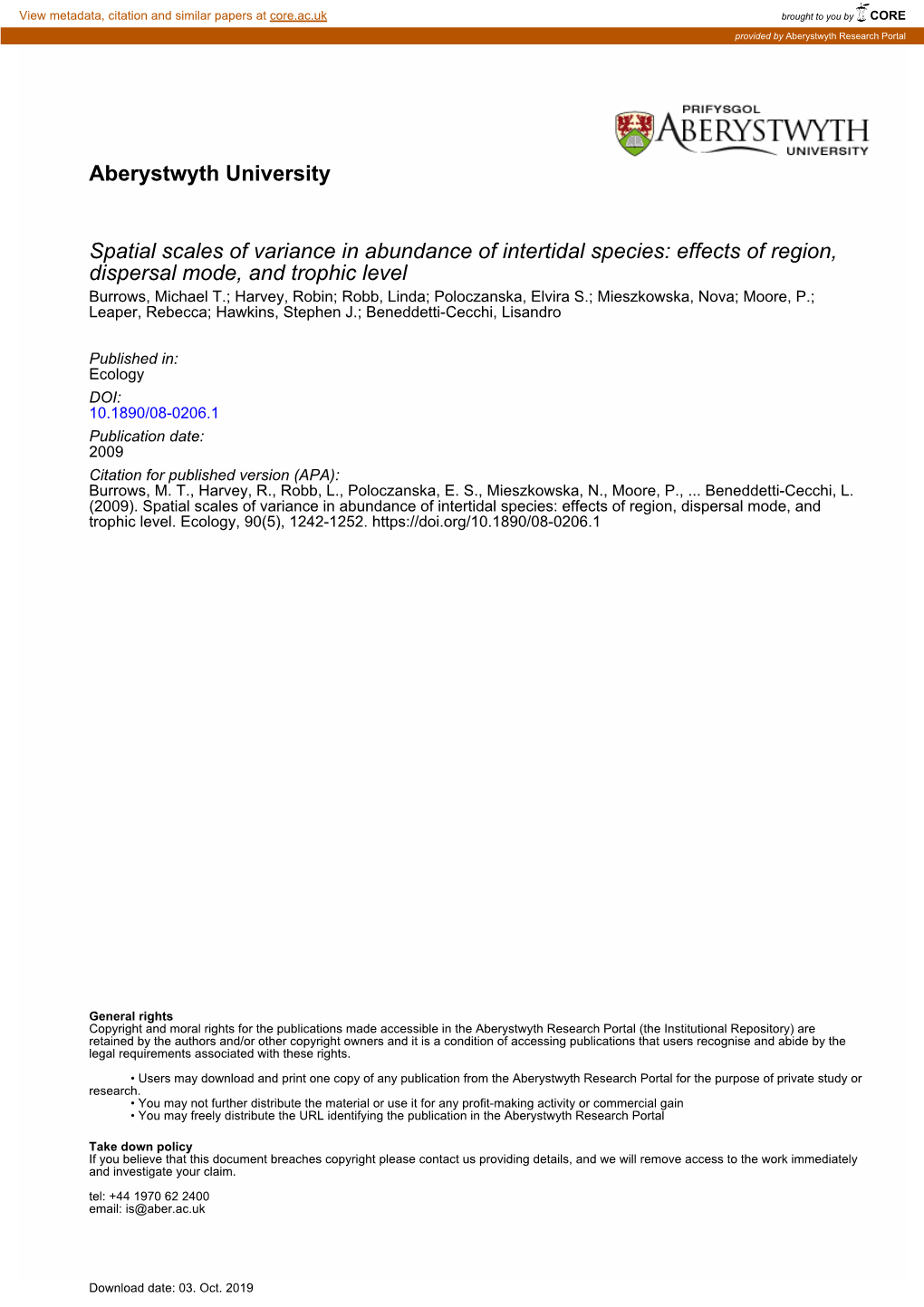 Aberystwyth University Spatial Scales of Variance in Abundance